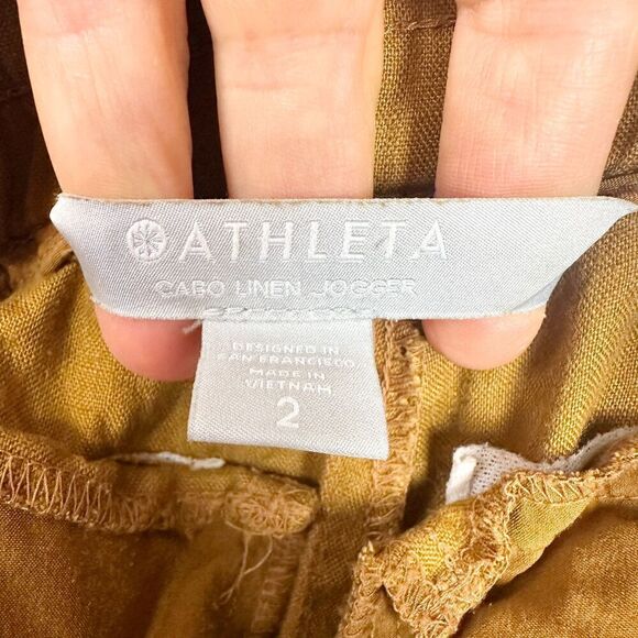 Athleta Cabo Linen Jogger Size 2 Mustard Vacation Beach Lightweight Athleisure - Picture 6 of 7